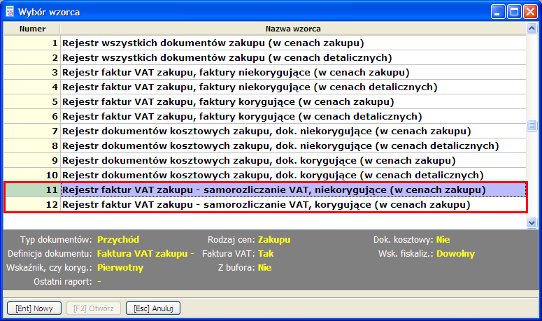 Wprowadzenie nowego typu W ramach informacji o przyjętych dokumentach typu w module APW21- Zestawienia, przygotowane zostały odpowiednie wzorce rejestrów pozwalających na przeglądanie takiego typu