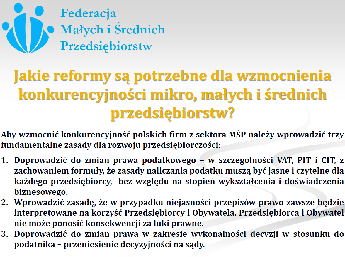 Federacja Małych i Średnich Przedsiębiorstw Jakie reformy są potrzebne