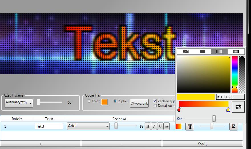 3.8. Tekst: edycja, czcionka, kolor/gradient, rotacja, efekt Tekst wprowadzany jest bezpośrednio w małe okno na pasku warstwy tekstowej.