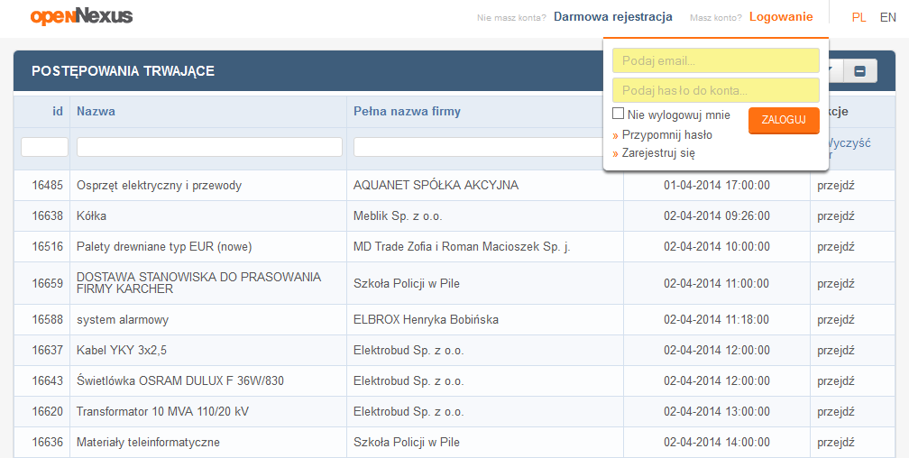 III. Zarządzanie formularzem kwalifikacji na platformie Open Nexus W momencie wysłania formularza kwalifikacji zostajecie Państwo automatycznie zarejestrowani na platformie zakupowej Open Nexus