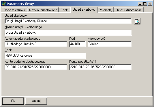 pokazana na rysunku poniŝej słuŝy do wprowadzanie danych urzędu skarbowego, które wykorzystywane są w deklaracjach oraz wydrukach przelewów.