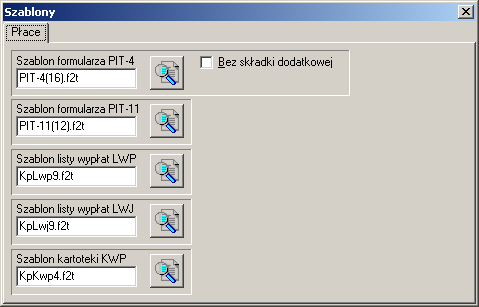 38 Zarówno szablony uŝywane do sporządzania raportów z podsystemu płacowego jak i szablonu uŝywane do tworzenia deklaracji PIT-4 i PIT-11/8B, zdefiniowane są prze uŝytkownika w oknie wywoływanym z
