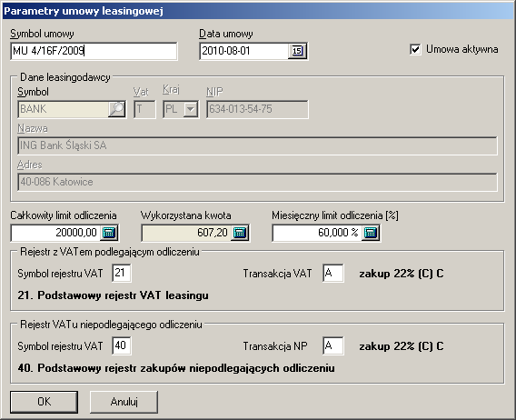 95 Pole Symbol umowy Data umowy Pole Symbol Opis znacznika Symbol wartości Znaczenie Do pola naleŝy tekst identyfikujący umowę leasingową Data umowy.