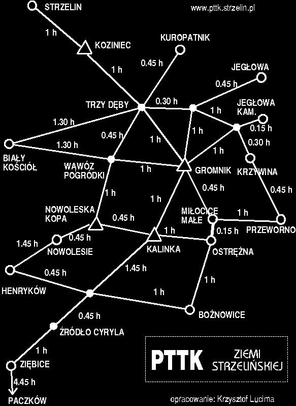 Rysunek 5. Trasy przebiegające przez Wzgórza Strzelińskie Źródło: www.pttk.strzelin.