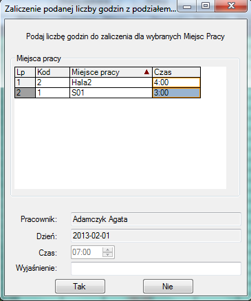 dni pomijane: dni zatwierdzone, dni gdzie w grafiku była absencja, dni w których nie ma nic do zbilansowania (nadgodziny 100 + nadgodziny 50 + zaliczone nieobecności godzinowe == norma) Zalicz podaną