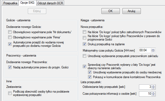 SR-RegiTech EKG SR-RegiTech - Instrukcja użytkownika 8.7.1 Księga opcje Opcje EKG W zakładce Opcje EKG możemy dokonywać zmian w ustawieniach odnośnie Gości jak i samej Księgi.