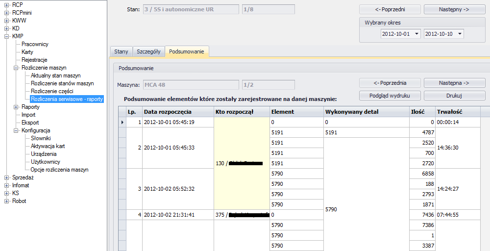 SR-RegiTech KWP SR-RegiTech - Instrukcja użytkownika Rys.281 rozliczenia serwisowe raporty Podsumowanie Lp.