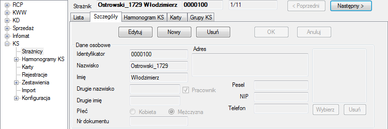 8. SR-RegiTech KS SR-RegiTech - Instrukcja użytkownika 13 KS Moduł Kontroli Strażników służy do sprawdzania czy strażnicy chodzą po ustalonych trasach w zaplanowanych godzinach.