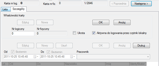 6.6.2 Karty Szczegóły Każda karta ma swoją historię przynależności do poszczególnych osób.