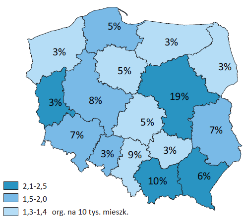 działalności odpłatnej (3% wykazało przychody z odpłatnej działalności statutowej, a 5% - z działalności gospodarczej). ORGANIZACJE DZIAŁAJĄCE W OBSZARZE KULTURY I SZTUKI Mapa 5.