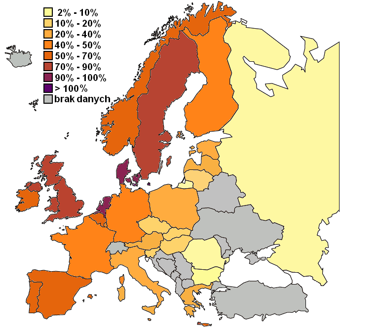 Wysoki poziom zadłużenia krajów Europy Zachodniej w porównaniu do państw Europy Środkowo-Wschodniej Wielkość kredytów hipotecznych jako procentowy udział w PKB W krajach Europy Zachodniej utrzymał