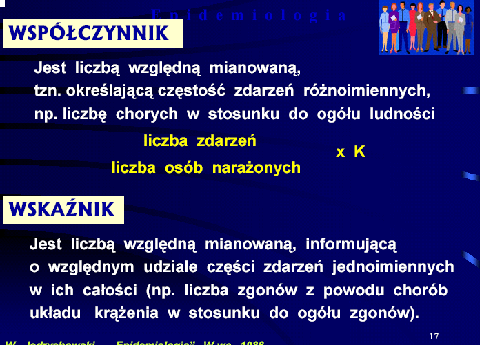 WSPÓŁCZYNNIK Jest liczbą względną mianowaną, tzn. określającą częstość zdarzeń różnoimiennych, np.