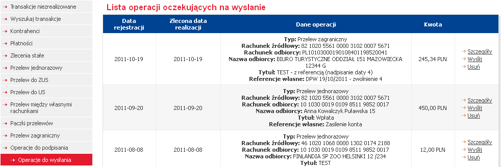 Poniżej prezentowana jest też lista paczek oczekująca na podpisanie. Status "Do podpisania" oznacza, że paczka została zamknięta i przekazana do autoryzacji.