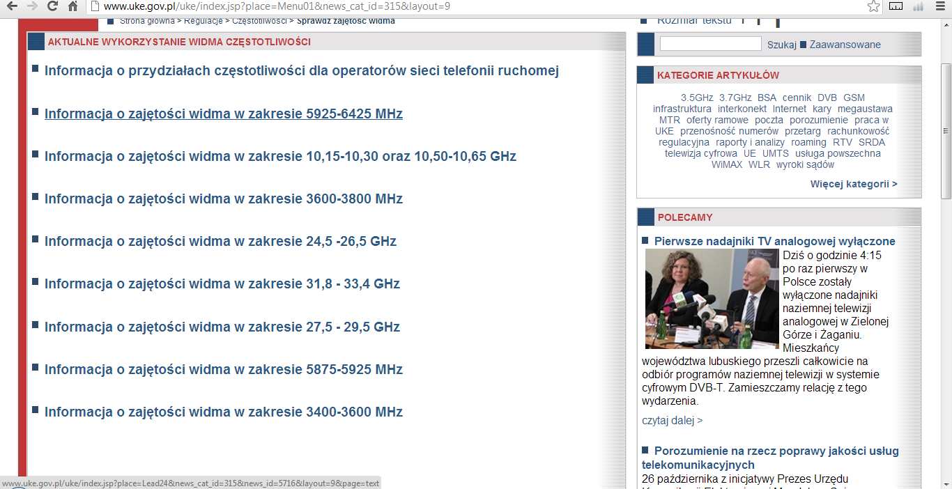 Dostępne kanały UKE 1 Na stronie www.uke.gov.