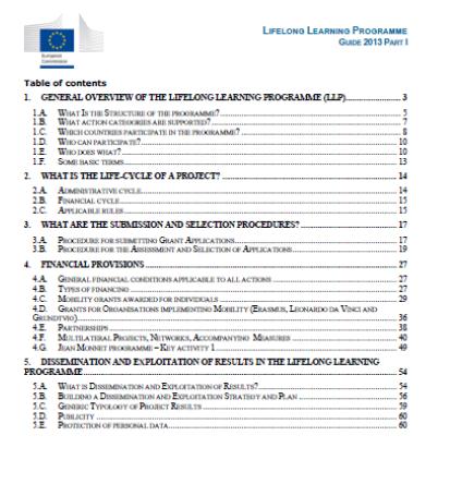 Informacje praktyczne LLP Guide Part I: http://ec.europa.