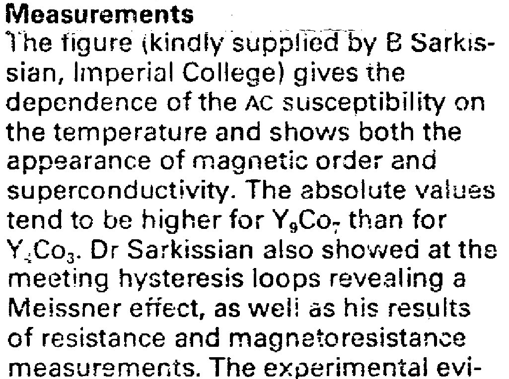 Physics Bulletin 33. No7 (982) p.235 By E.P.Wohlfarth Notatka po konferencji One day meeting on Y9Co7 W Londynie-kwiecień 982!