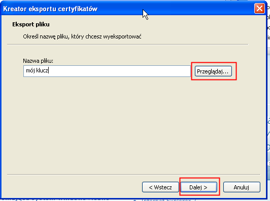 Podajemy nazwę pliku klucza i