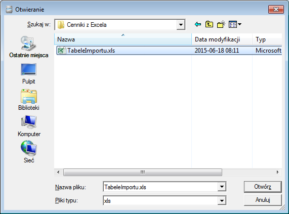 3.2.2. Import z MS Excel W celu importu danych z pliku.