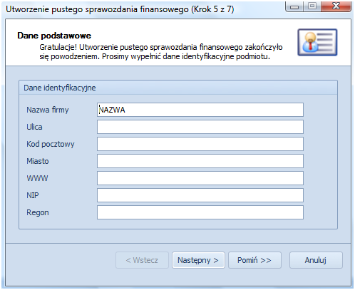 różnych sprawozdaniach wprowadzad dane podstawowe dla różnych podmiotów. Dzięki temu posiadacze wersji komercyjnej programu mogą tworzyd sprawozdania finansowe dla wielu podmiotów. Rysunek 22.