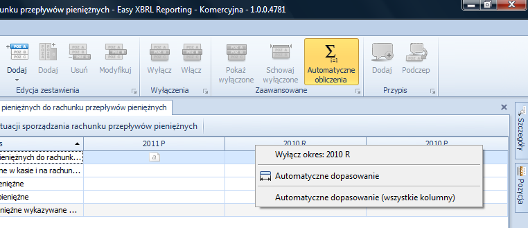 Rysunek 58. Przykład noty tabelarycznej z możliwością szybkiego dodawania wierszy. Częśd not tabelarycznych umożliwia również dodanie informacji tekstowej.