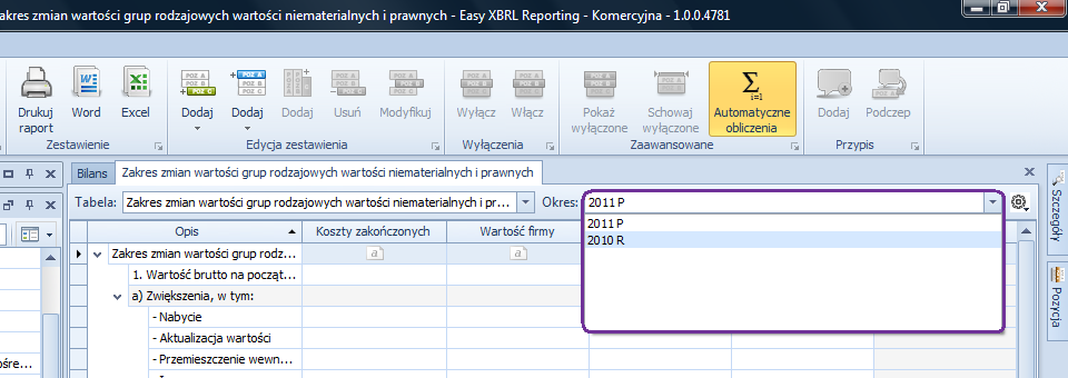 6.8.3. Tabele ruchów Cześd not została przedstawiona w postaci tabel ruchów. Dla tych pozycji sprawozdania finansowego również istnieje możliwośd wprowadzania danych porównawczych z ubiegłe okresy.