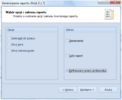 Następnie należy wybrad okresy, które mają zostad uwzględnione w generowanym sprawozdaniu. Krok ten pełni funkcję kontrolną.