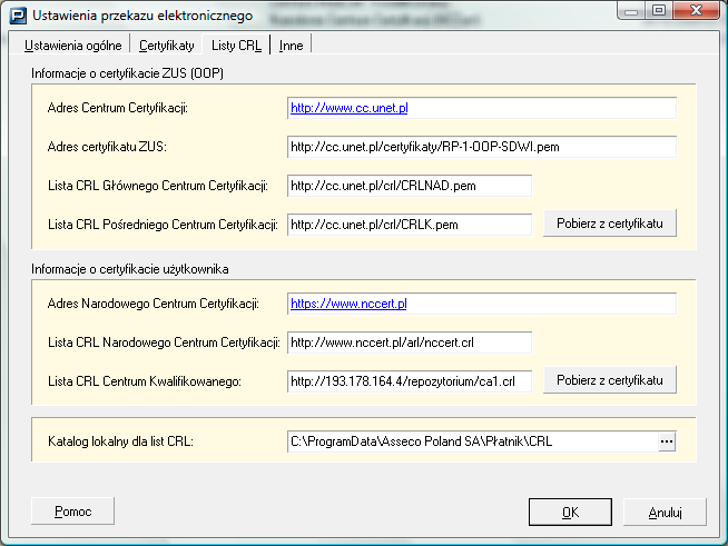 4.2.6 Ustawienia list CRL Na zakadce Listy CRL znajduj# si parametry su+#ce do konfiguracji adresów su+#cych do pobierania list CRL.