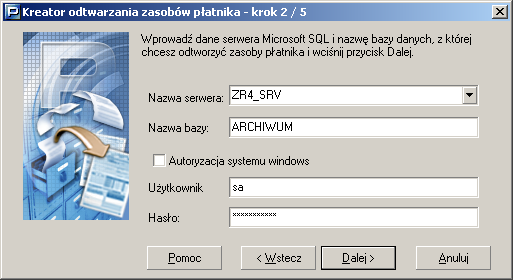 Rysunek 60. Okno kreatora odtwarzania zasobów patnika krok 1/5 5. W przypadku odtwarzania z innej bazy roboczej kreator ma piw kroków.