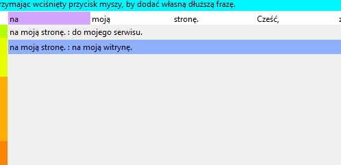 Po kliknięciu na podświetlone słowo: Pojawia się lista fraz do wyboru co należy rozumieć następująco: Do na moją stronę. Dopasowano frazę z bazy do mojego serwisu.