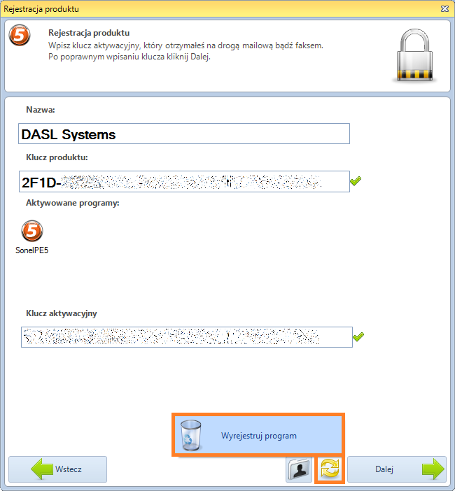 Po pomyślnym zaprogramowaniu klucza program przejdzie do rejestracji licencji przenośnej. 2.4.