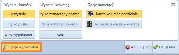 Wypełnij pozycją z listy wypełnia komórki zawierające listę wyboru, Zabezpieczenia wypełnia komórki dotyczące zabezpieczeń sieci.