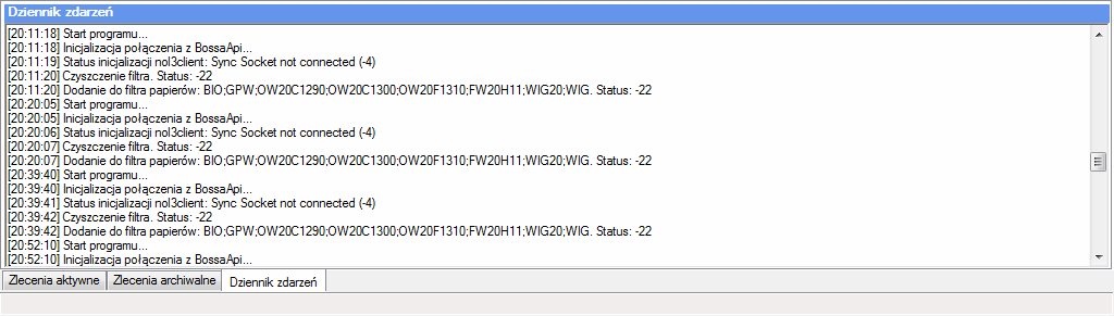 3.4. Dziennik zdarzeń Dziennik zdarzeń zawiera wszelkiego rodzaju informacje o stanie programu oraz czynnościach w nim wykonywanych.