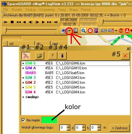 Rozdział 9: Logi dodatkowe Niezależne okno logów dodatkowych cmap LogView jest włączane z menu Plik -> Logi dodatkowe w tle albo zaznaczonym na rysunku przyciskiem.