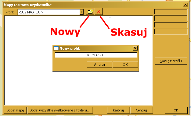 Za pomocą przycisku z ikoną foldera należy utworzyć nowy profil.