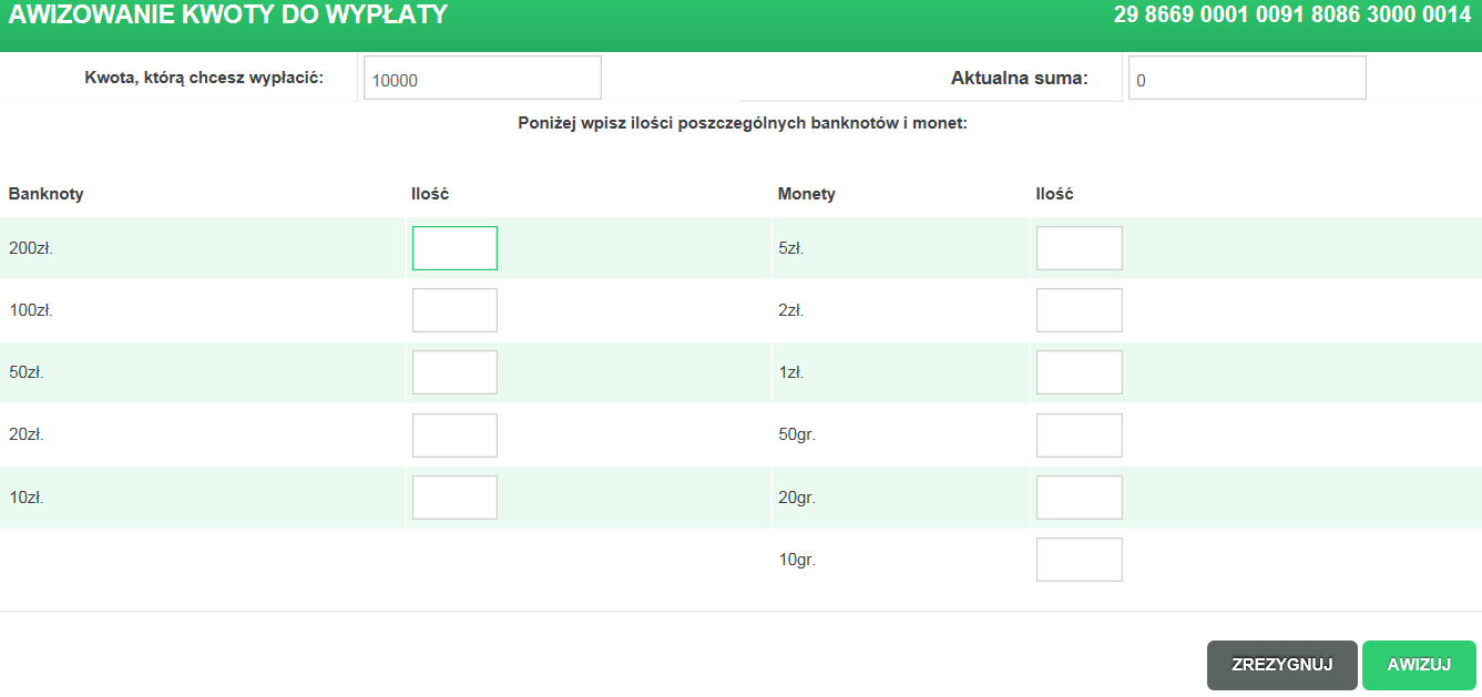 Dzień wypłaty planowana data wypłaty środków. Data może być wpisana bądź wybrana z kalendarza - jak na rysunku poniżej. Kolorem zielonym zaznaczona jest bieżąca data.