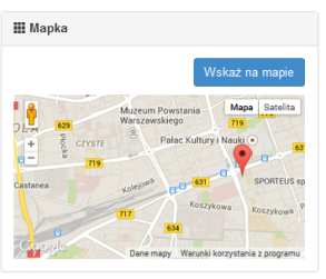 4.3. Mapka Wskazanie lokalizacji wydziału na mapie jest analogiczne do wskazania adresu instytucji. Polega na kliknięciu przycisku Wskaż na mapie w celu zapisania współrzędnych położenia wydziału.