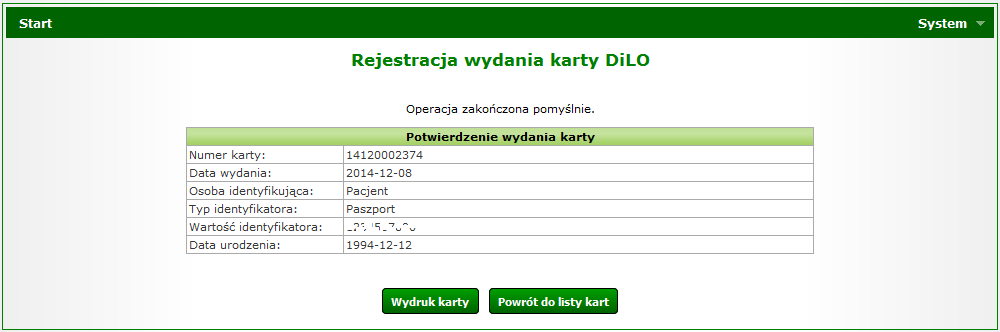 Rysunek 6 Przykładowe okno: Rejestracji wydania karty DiLO w POZ Umowę wybiera się korzystając ze słownika umów świadczeniodawcy.