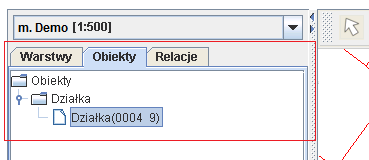 Po zatwierdzeniu wyboru, odnaleziony obiekt pojawia się w oknie zakładki Obiekty aplikacji Geo-Info 6 i.net.