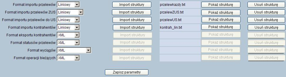 Wszystkie dostępne w aplikacji formaty to: XML Eliksir Liniowy VideoTel Płatnik MT940 Uwaga! Przy każdej pozycji importu lub eksportu wyświetlone są dostępne formaty dla danego typu.