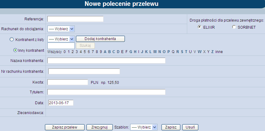 5.11. Usuwanie przelewów Tylko przelewy nowe, wprowadzone do systemu mogą zostać usunięte.