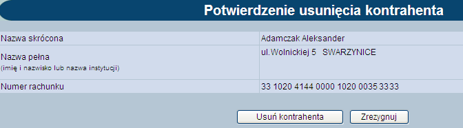 Po wyświetleniu kontrahenta na liście jak poniżej, można edytować jego dane lub usunąć wprowadzone informacje: W celu edycji należy kliknąć na identyfikator kontrahenta.