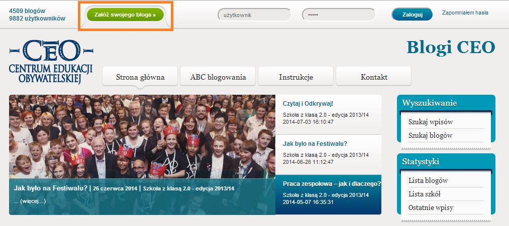 INSTRUKCJA ZAKŁADANIA BLOGA Gdy otrzymasz mail od Społeczności CEO o tytule Zgłoszenie zaakceptowane oznacza to, że Twoje