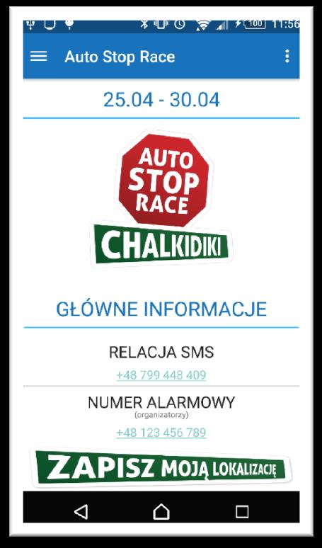 Aplikacja mobilna Aplikacja zawierała będzie podstawowe informacje o wyjeździe: - Numer alarmowy do Organizatorów - Numer relacji SMS - Podstawowe informacje o krajach, które możecie odwiedzić po