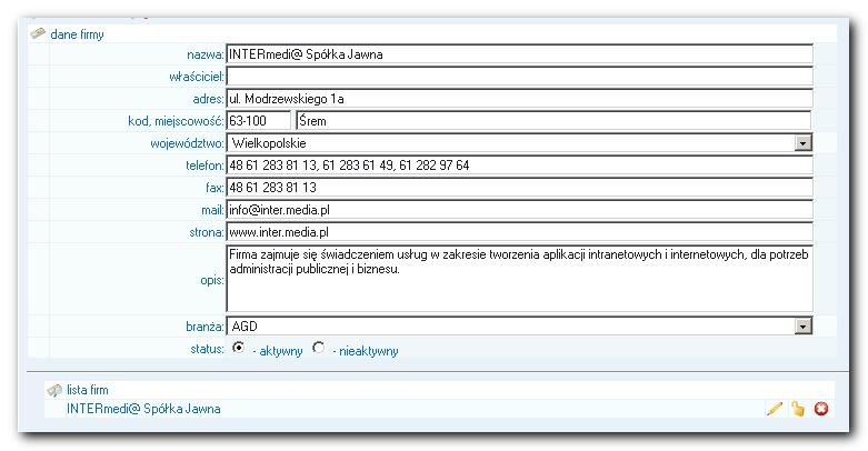 Rysunek 17 - Formularz dodawania firm 2.3.