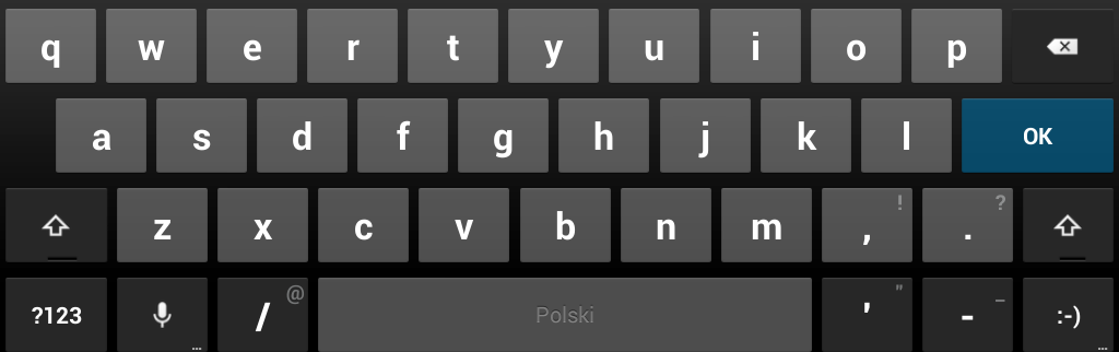 (sygnalizowane włączeniem się niebieskiego podkreślenia) powoduje że wszystkie litery pisane są dużymi znakami. 2 Przejście do panelu z cyframi i symbolami.