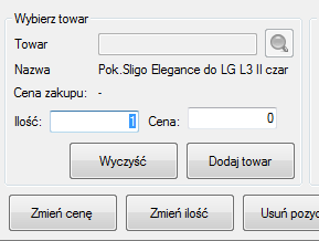 Drugim sposobem wyboru towaru na dokument jest wybór z listy. W tym celu należy kliknąć przycisk obok pola Towar.