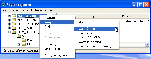 i sieci komputerowe mgr inż. Szymon Wilk Rejestr systemu Windows 8 Typy danych w rejestrze REG_SZ - ciąg znaków, np. tekstowy, zapisany w formie przyjaznej dla użytkownika.