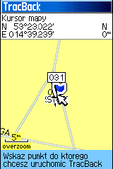 Nawi gacja GPS > Zapis Śladu 3. Na dowolnym punkcie możesz nacisnąć przycisk ENTER aby wyświetlić ten punkt na mapie. 4. Naciśnij przycisk MENU aby użyć opcji Zakresy Skal i Ukryj Symbole.