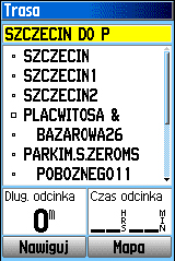 Nawi gacja GPS > Two rzenie i Używanie Tras 3. Aby zobaczyć listę zwrotów na trasie naciśnij przycisk PAGE aby otworzyć Ekran Aktywnej Trasy.