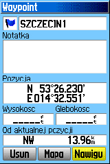 Nawi gacja GPS > Two rzenie i Używanie Tras Aby przeglądać indywidualne punkty trasy: 1. Naciśnij dwukrotnie przycisk MENU aby otworzyć Menu Główne. 2.